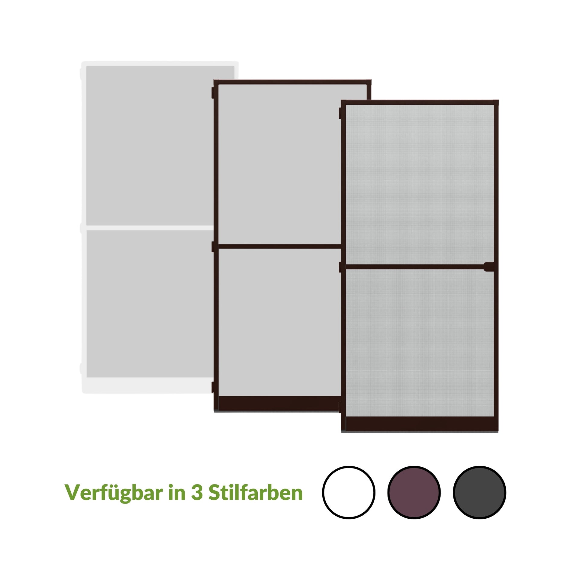 Insektenschutztueren in drei Stilfarben, langlebig und robust, ideal für Balkon- oder Terrassentüren.