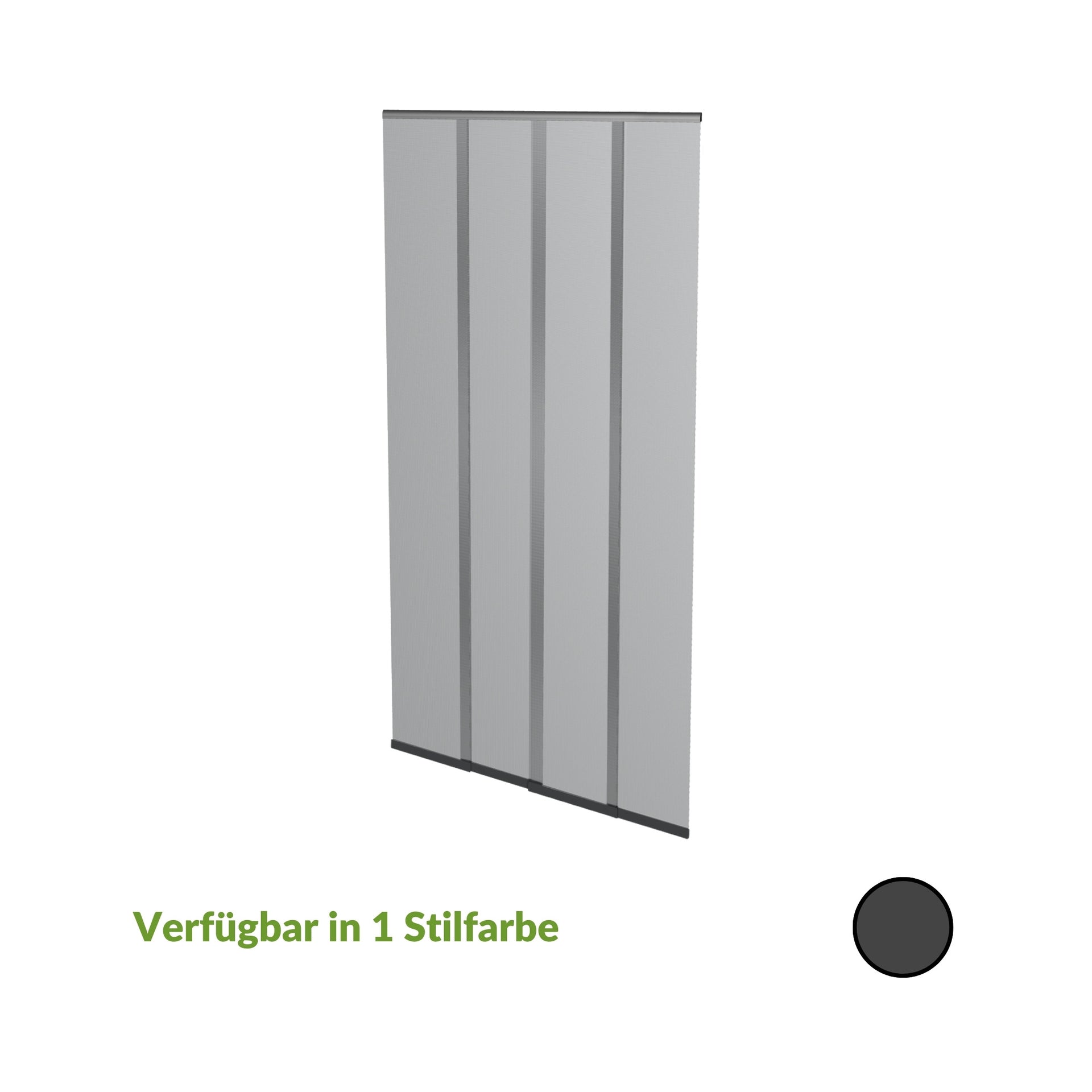 Insektenschutz-Vorhang in Schwarz, elegant und platzsparend, ideal fuer Fenster und Tueren.