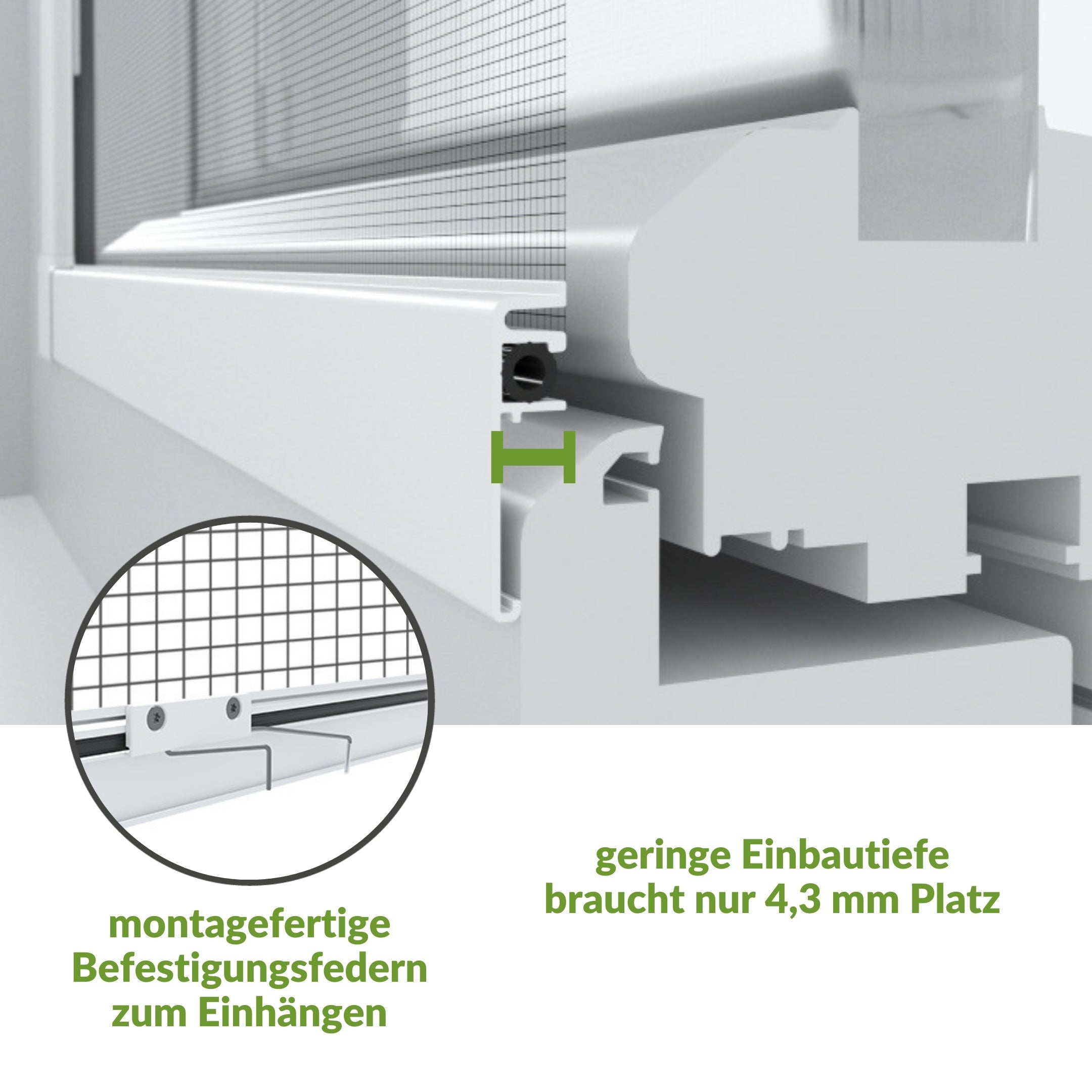 Insektenschutz mit geringer Einbautiefe und montagefertigen Federn.