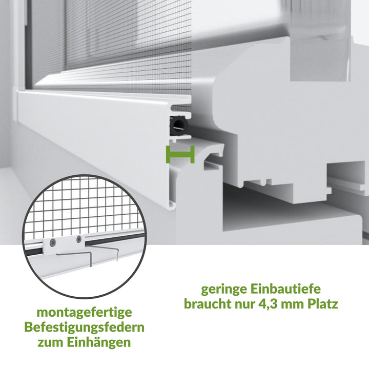 Insektenschutz mit geringer Einbautiefe und montagefertigen Federn.